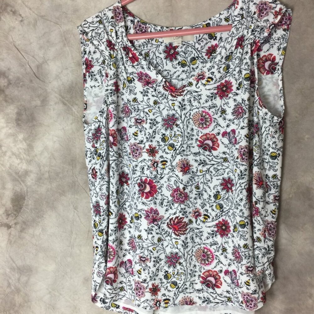Loft Large Floral Tank Top Summer Top Flowy Shirt Slleveless Top